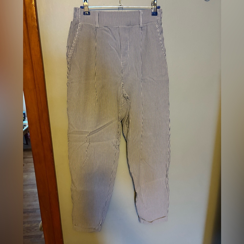Blue and White Striped Capri Pants